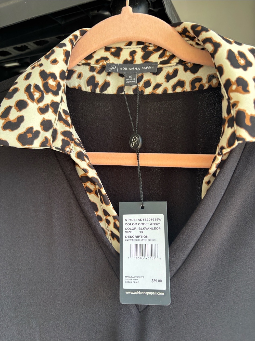 Adrianna Papell Black Tunic with Leopard-Print Collar & Hem - Picture 2 of 3